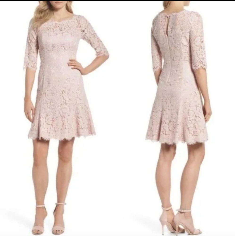 Eliza J Dress Lace Fit & Flare Cocktail Dress Blush Party Wedding Shower 18 New